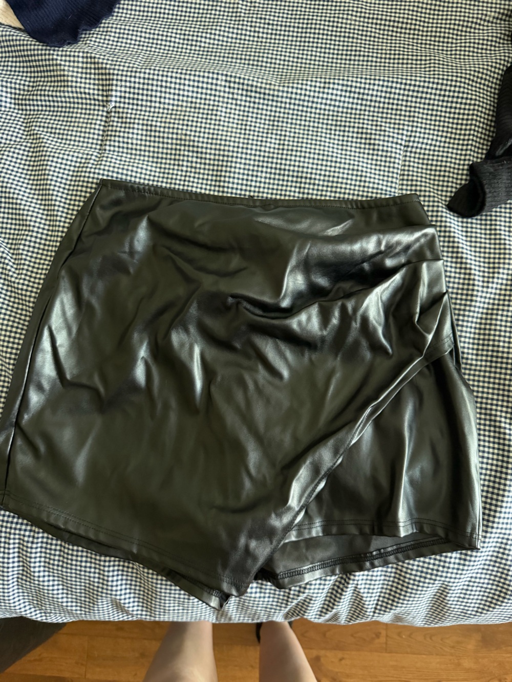 Windsor Black Faux Leather Skirt with Heart Logo